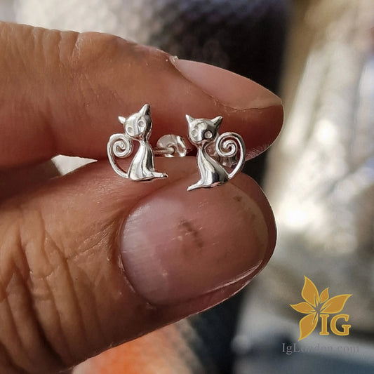 cat sterling silver earrings