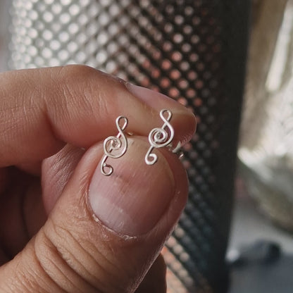 Music stud earrings Treble Clef Handcrafted in Sterling Silver