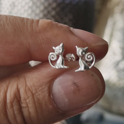 cat sterling silver earrings Handmade