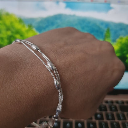 Silver beads bracelet oval beads  snake chain bracelet.