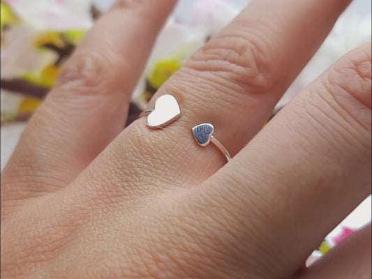 Heart shaped engagement ring, Adjustable two hearts connected