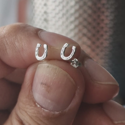 horseshoe earrings studs Handmade in sterling silver