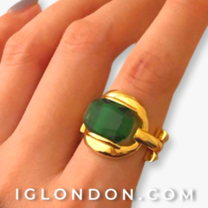 Gold emerald ring Gold Adjustable statement ring with  emerald - IGLondon.com IGLondonByElissa, adjustable, birthstones, crystal, gemstones, gold, mother, mothers, ring